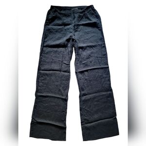 Marina Rinaldi Black 100% Linen Unhemmed High Rise Straight Wide Leg Trousers 16